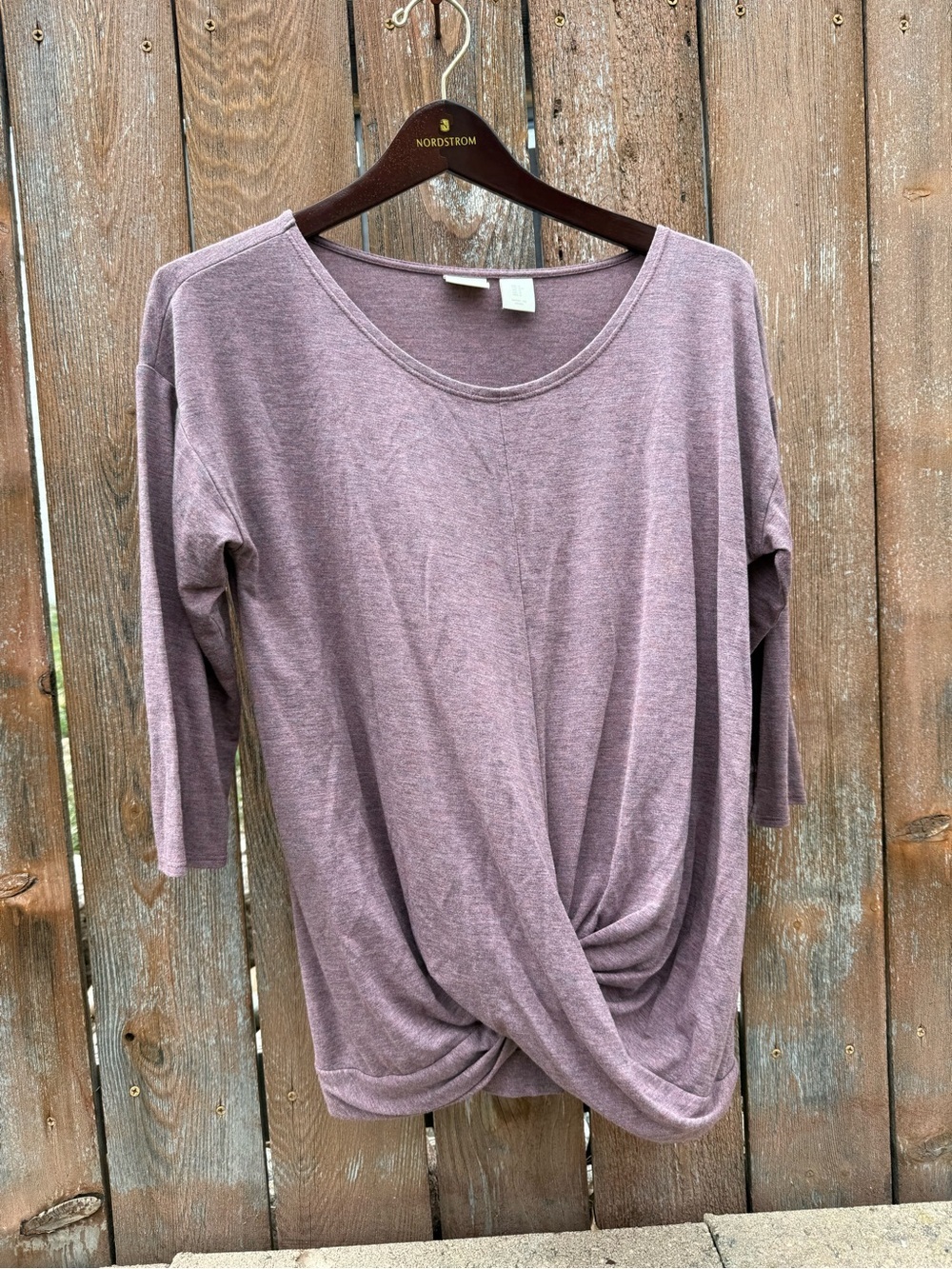 ST TROPEZ WEST Women’s Purple Heather Twist Front 3/4 Sleeve Top Shirt Small